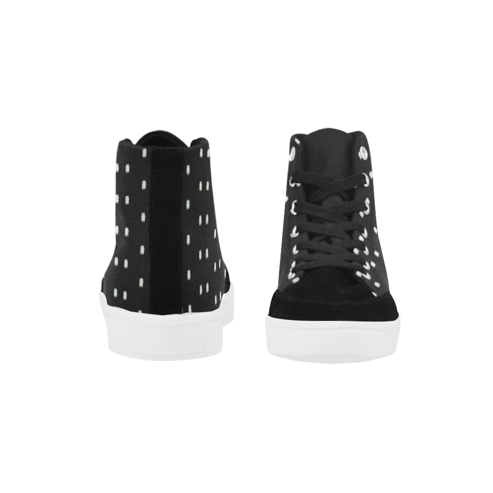 bling polka dot suede canvas high top sneaker blk wt Herdsman High Top Shoes for Women/Large Size (Model 038) e-joyer