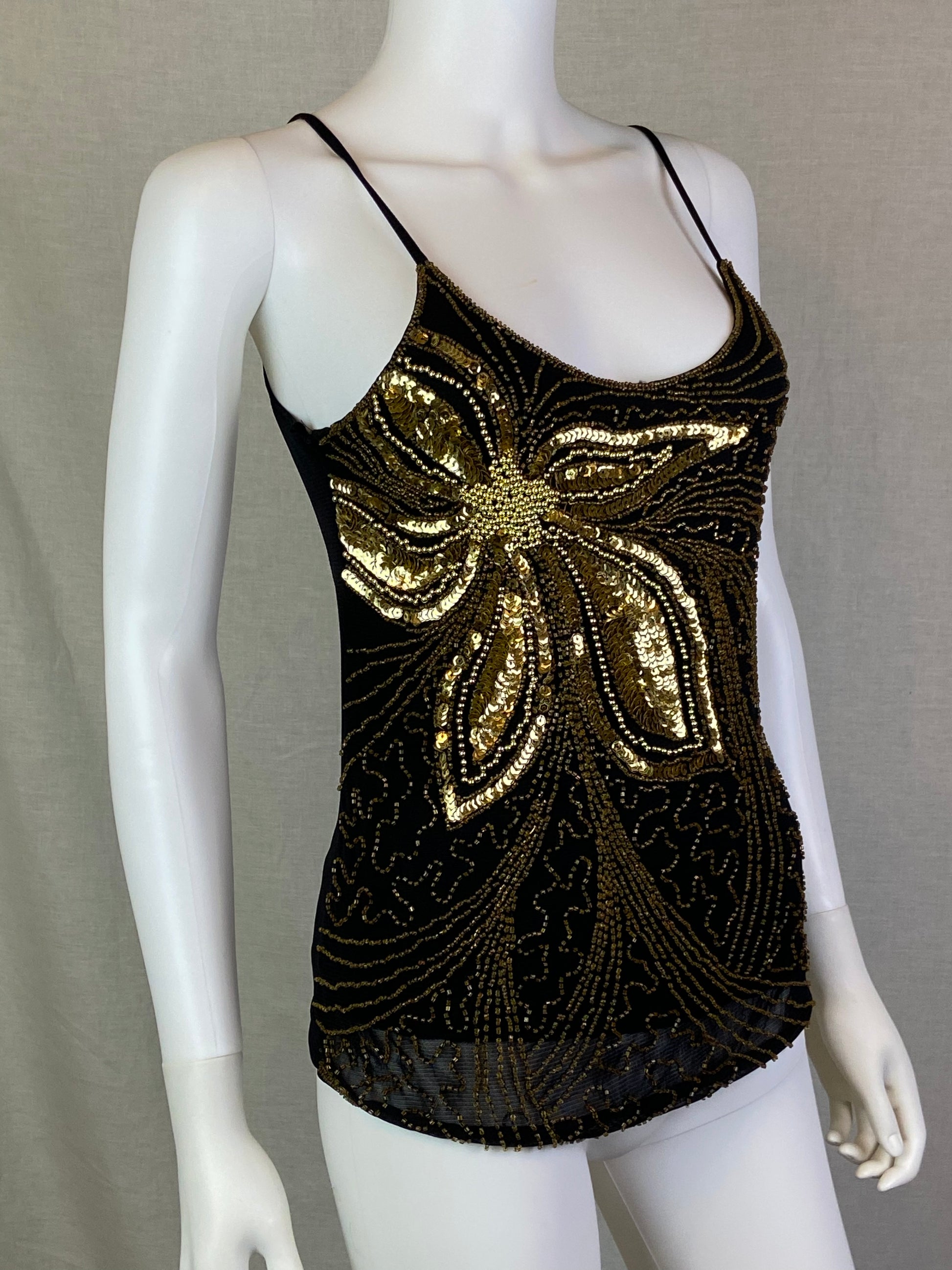 Extreme Black Gold Sequin Floral Tank NWT ABBY ESSIE STUDIOS