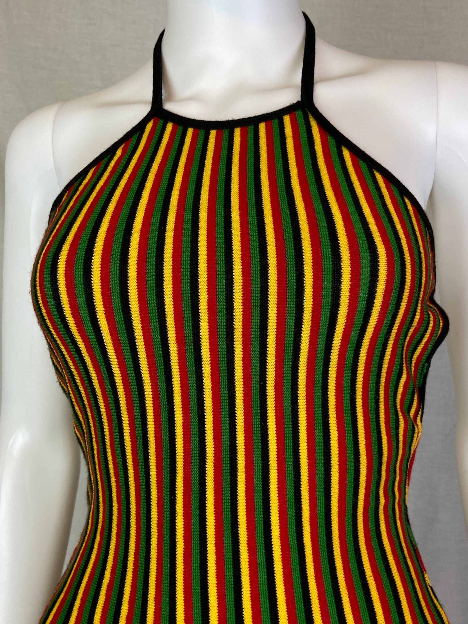 IR Jamaican Black Red Yellow Green Halter Mini Dress ABBY ESSIE STUDIOS