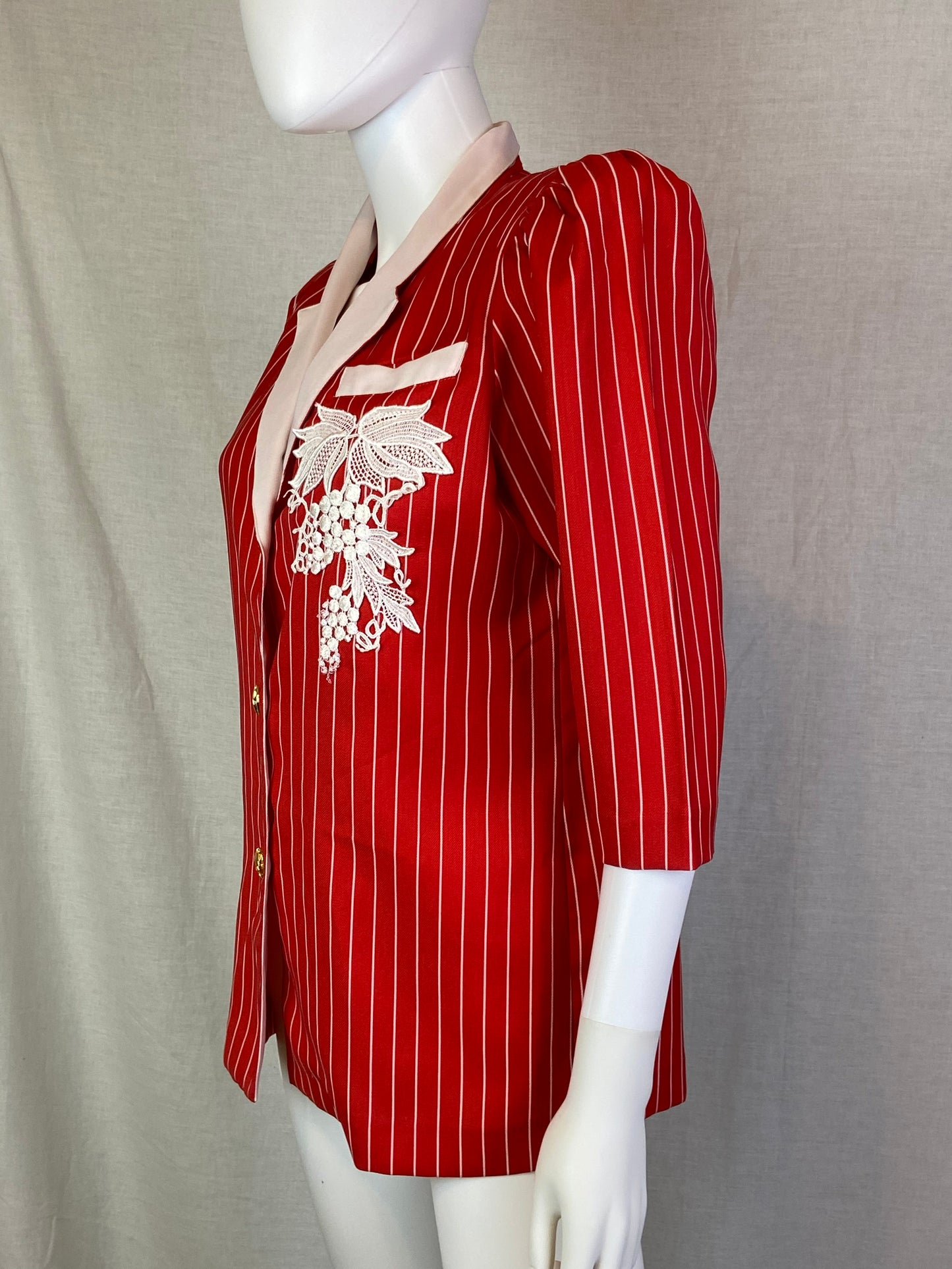 Vintage L’Officiel Red White Pinstriped 80s Career Blazer