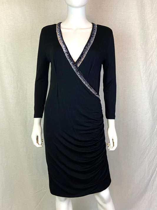 Banana Republic Black Silver Wrap Ruche Dress M ABBY ESSIE STUDIOS