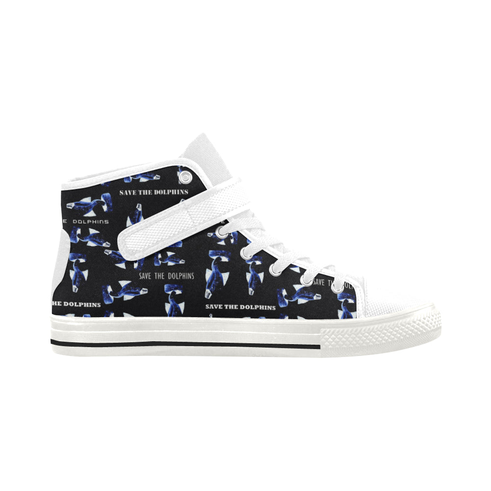 Fabric59 save the dolphins black panel 3 mb Aquila Strap Women's Shoes (Model 1202) e-joyer