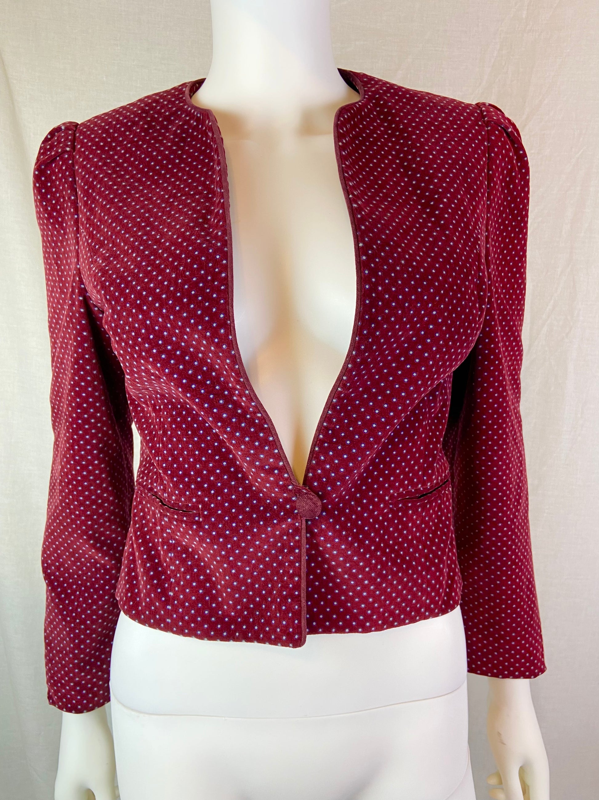 Vind De Casa Burgundy Red Velvet Polka Dot Jacket ABBY ESSIE STUDIOS