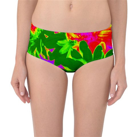 Suga Lane Tropical Floral Green Purple Orange Mid Waist Bikini Swim Bottoms
