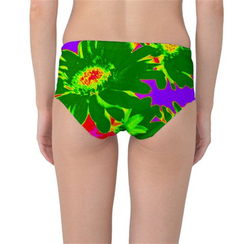 Suga Lane Tropical Floral Green Purple Orange Mid Waist Bikini Swim Bottoms ABBY ESSIE