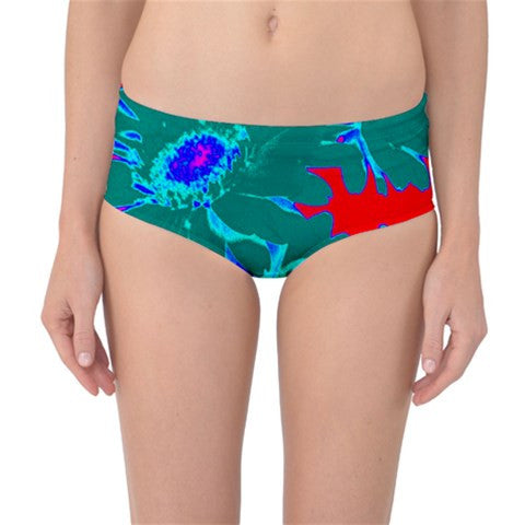 Suga Lane Floral Deviant Green Red Mid  Waist Bikini Swim Bottom