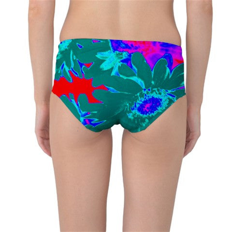 Suga Lane Floral Deviant Green Red Mid  Waist Bikini Swim Bottom