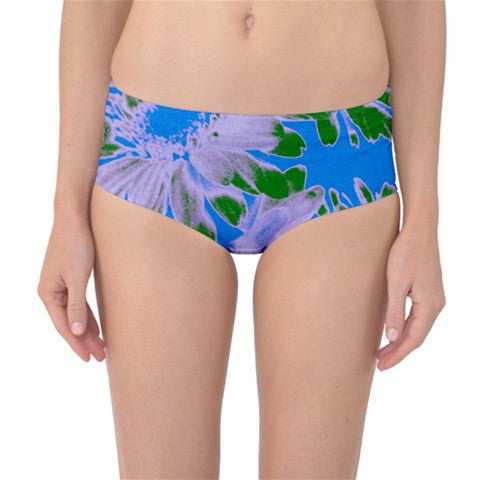 Suga Lane Floral Delights Retro Vintage Blue Green Mid Waist Bikini Bottoms