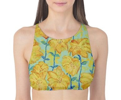 Suga Lane Yellow Floral Fireworks Tank Bikini Top ABBY ESSIE