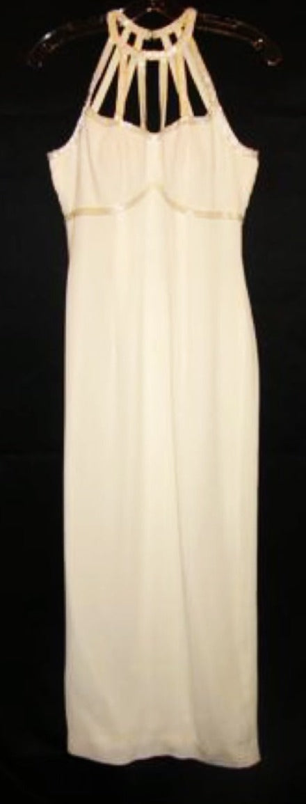 Vintage Cream White Beaded Silk Cage Formal Prom Gown