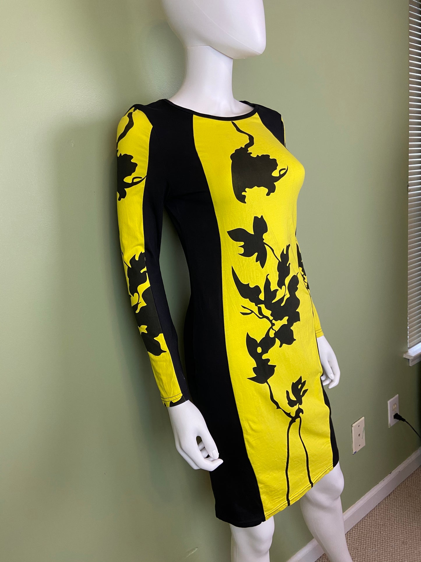 Black Yellow Graphic Print Cotton Stretch Dress Abby Essie