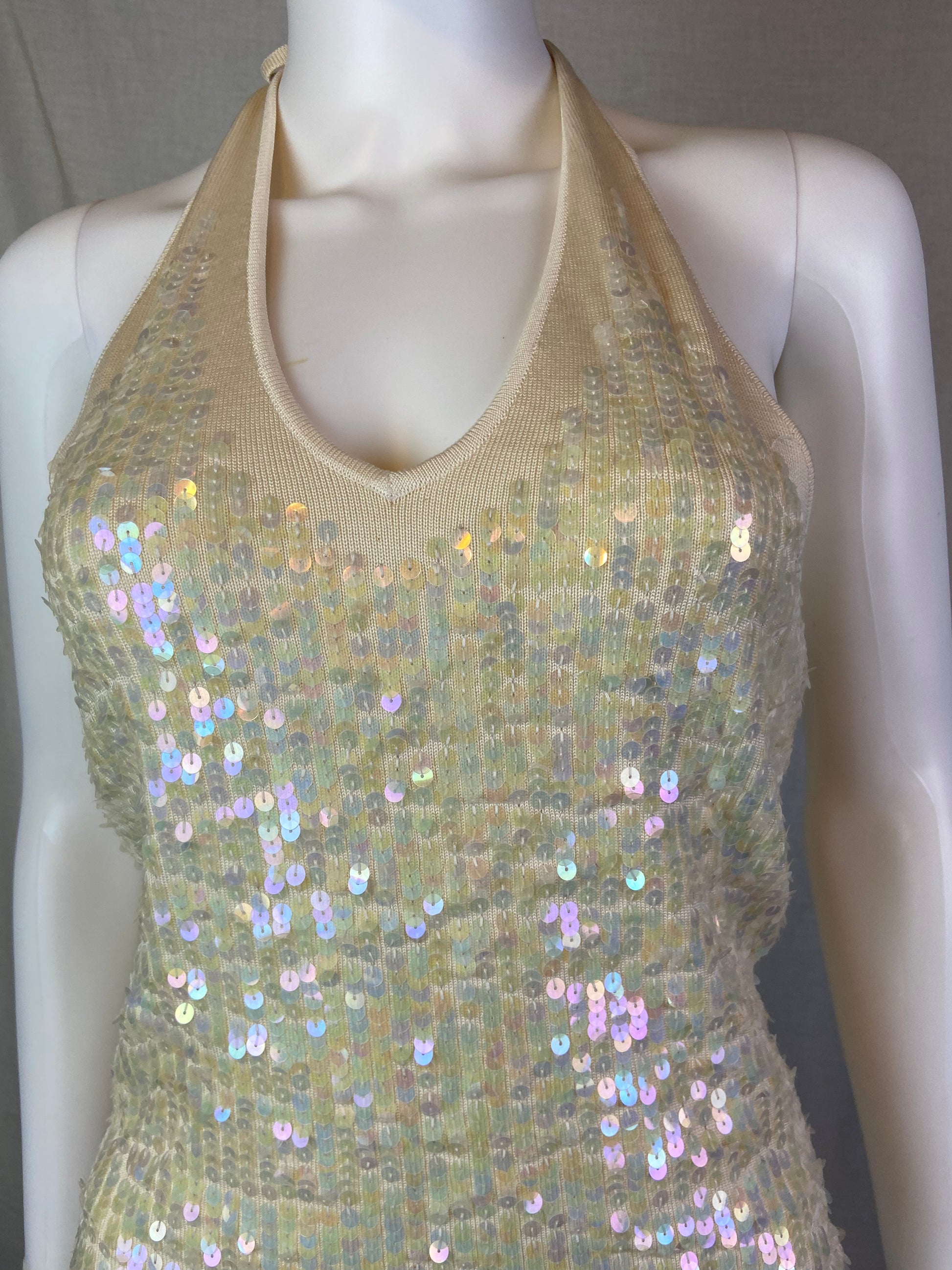 Laundry Cream White Sequin Knit Halter Tank ABBY ESSIE STUDIOS