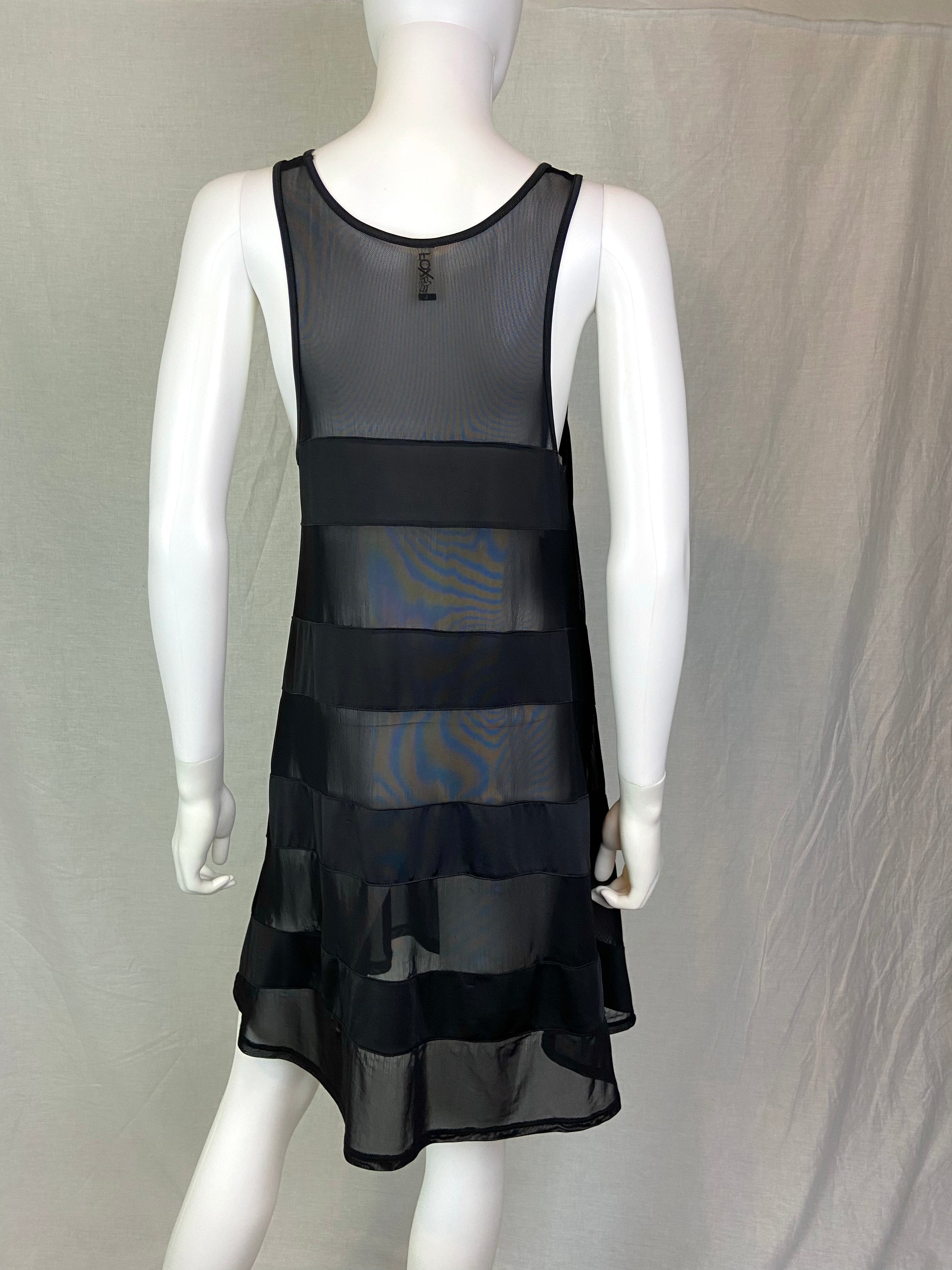 Black Sheer Striped Tank Tent Dress Coverup Lg ABBY ESSIE STUDIOS