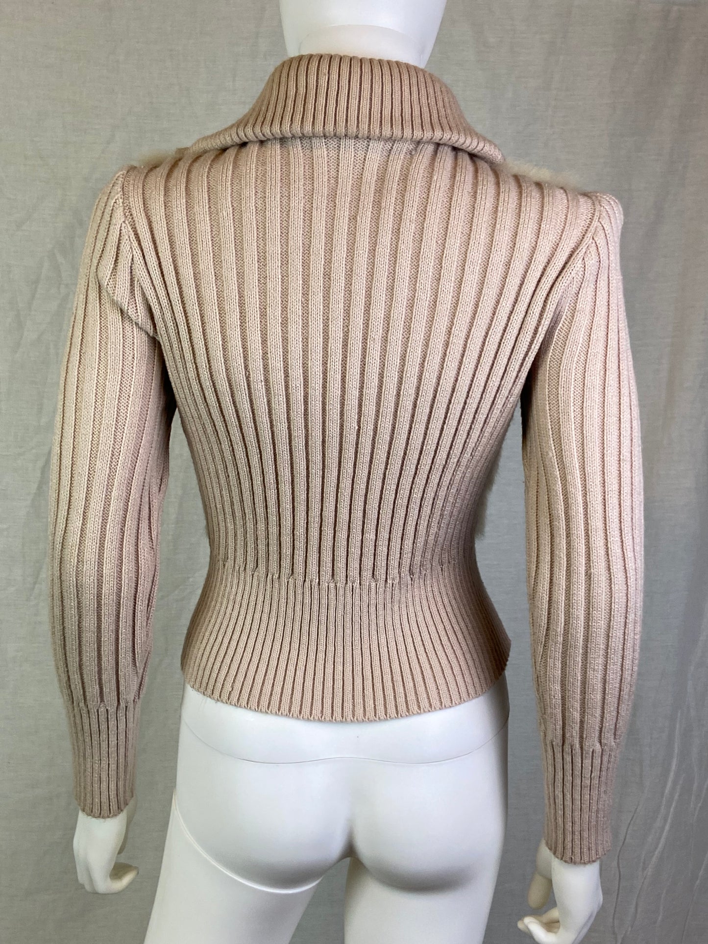 Vtg 579 Beige Tan Fur Sweater Jacket
