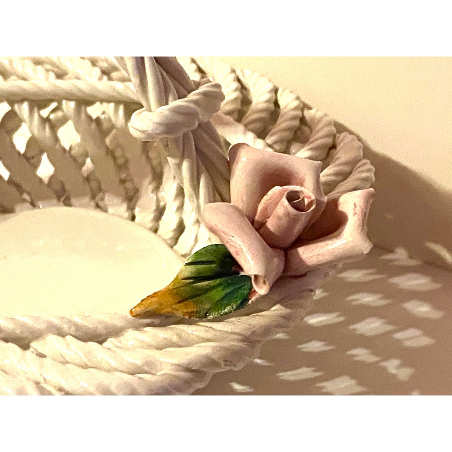 1940s Vintage Hand Painted Floral Italian Ceramic Basket