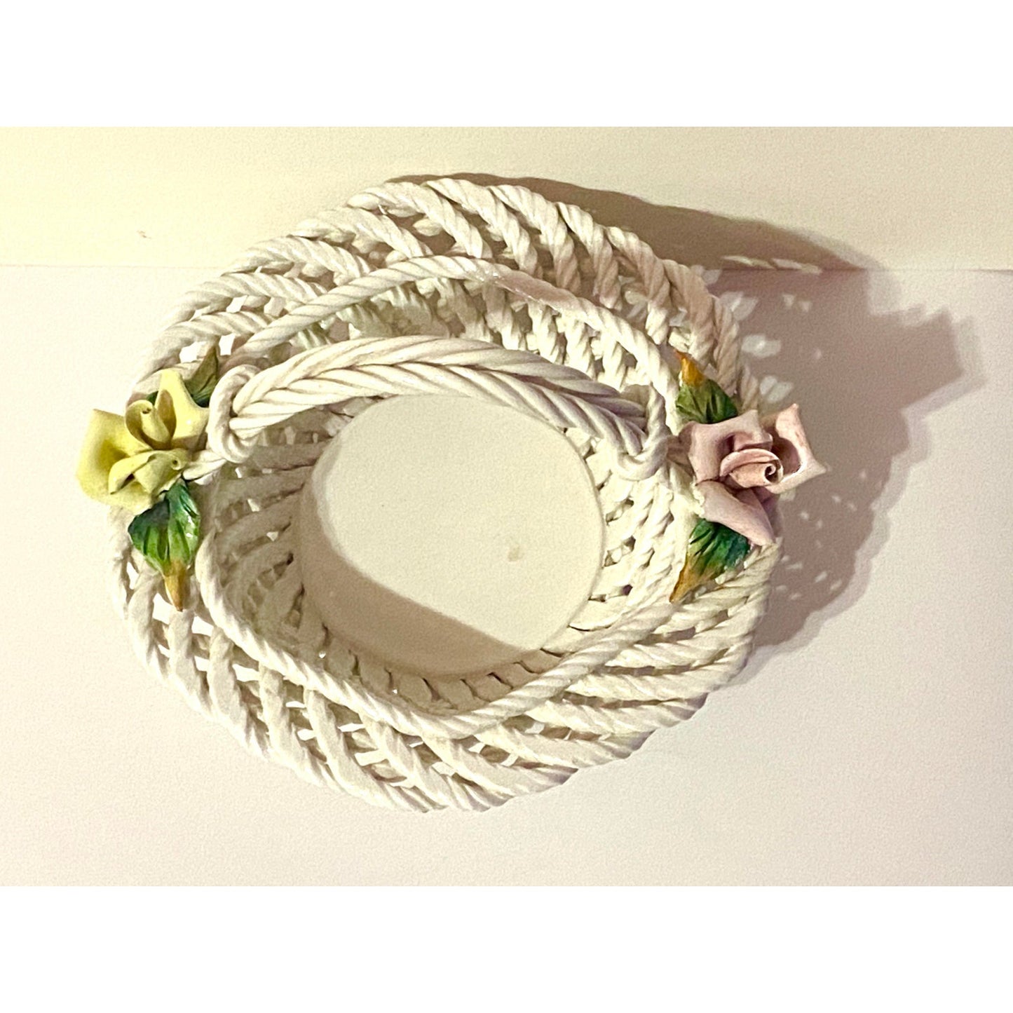 1940s Vintage Hand Painted Floral Italian Ceramic Basket