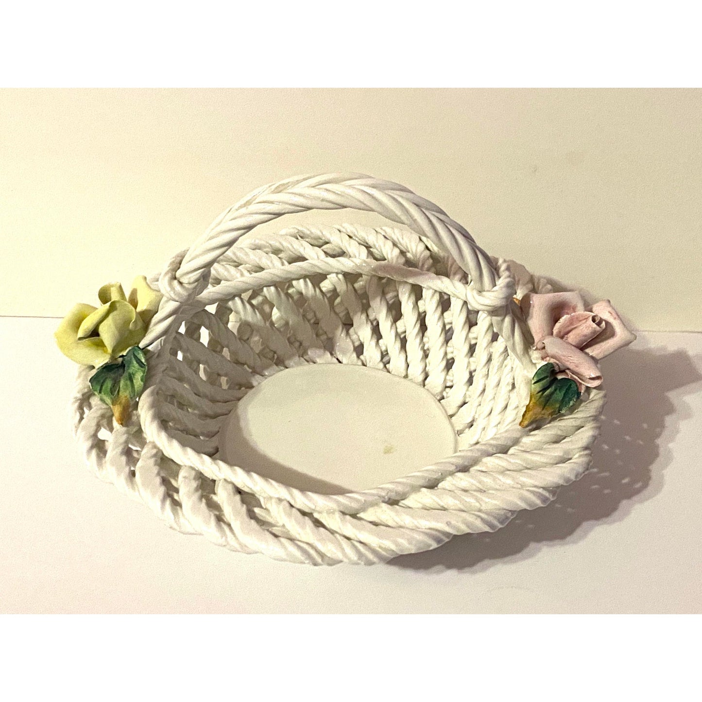 1940s Vintage Hand Painted Floral Italian Ceramic Basket