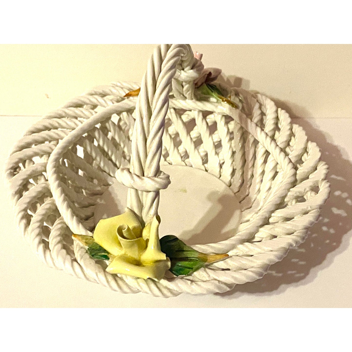 1940s Vintage Hand Painted Floral Italian Ceramic Basket