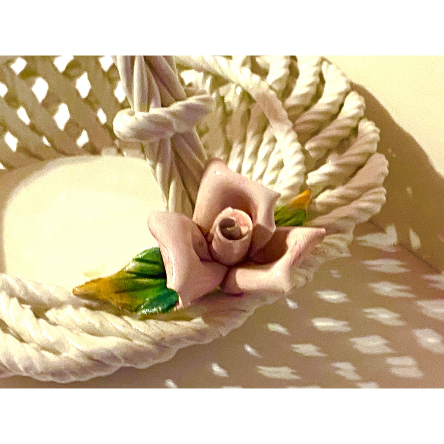 1940s Vintage Hand Painted Floral Italian Ceramic Basket