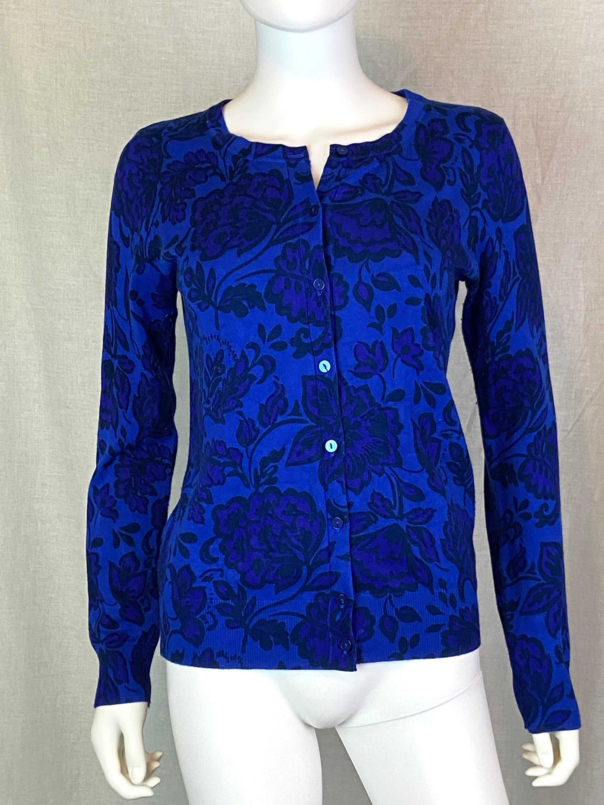 Royal Blue Purple Floral Roses Sweater Small 4-6 ABBY ESSIE STUDIOS
