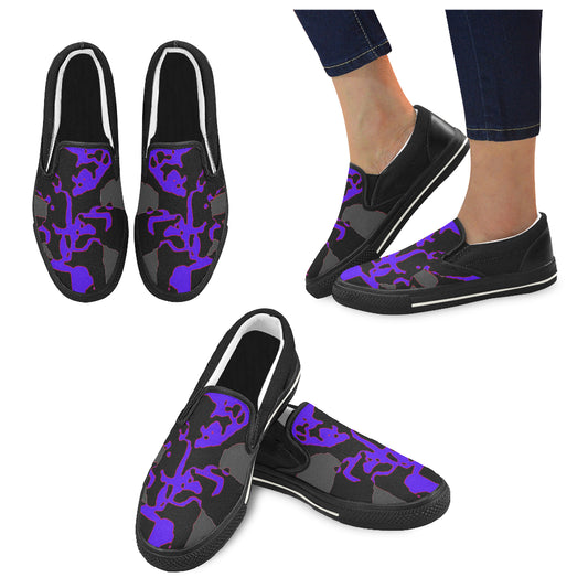 edit blue blk abstract Women's Slip-on Canvas Shoes/Large Size (Model 019) e-joyer
