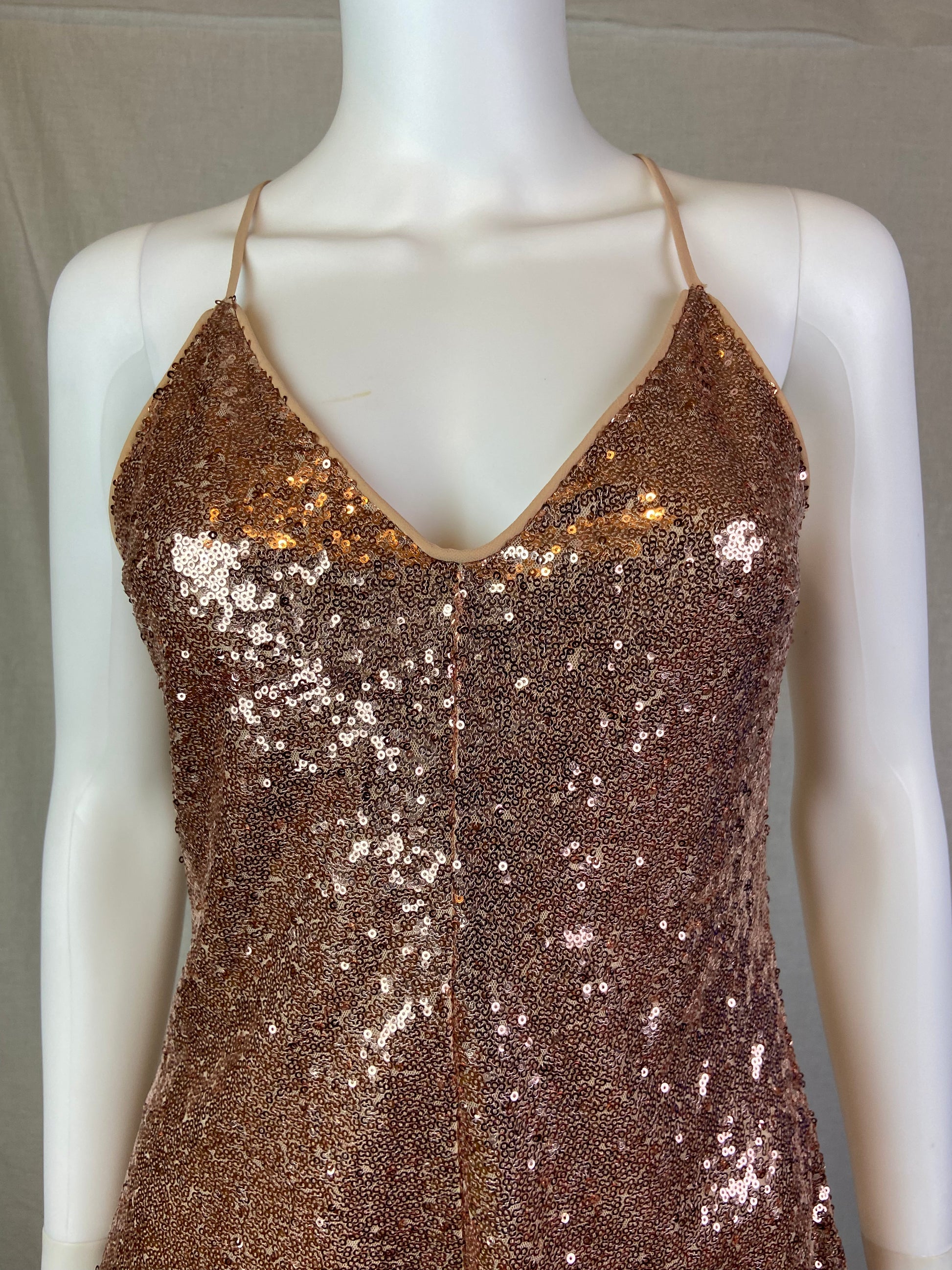 Forever 21 Champagne Gold Sequin Cocktail Shorts Romper ABBY ESSIE STUDIOS