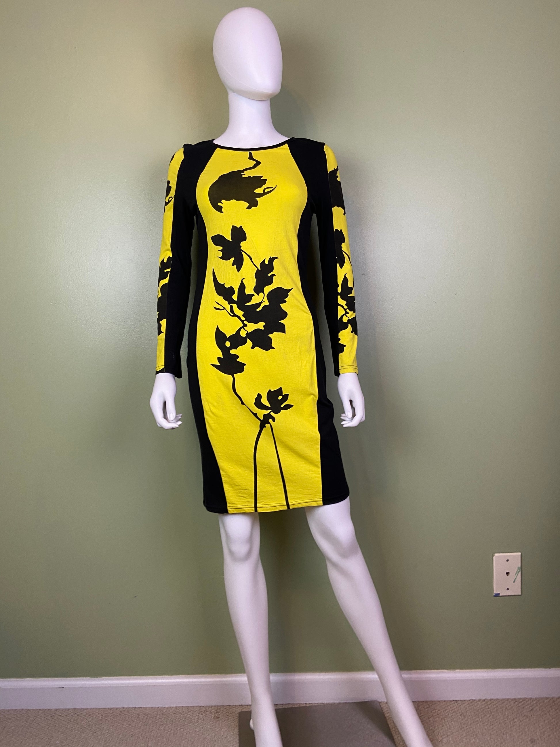 Black Yellow Graphic Print Cotton Stretch Dress Abby Essie