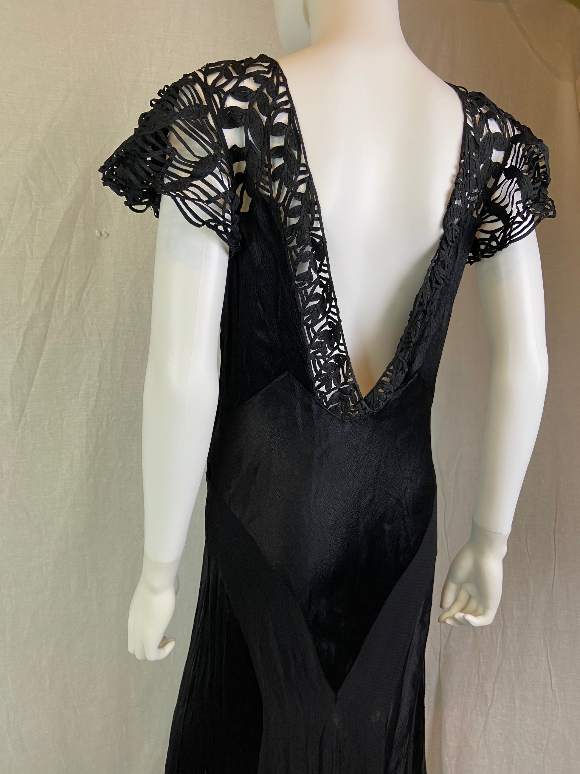 Antique Black Woven Lace Silk Bias Gown ABBY ESSIE STUDIOS