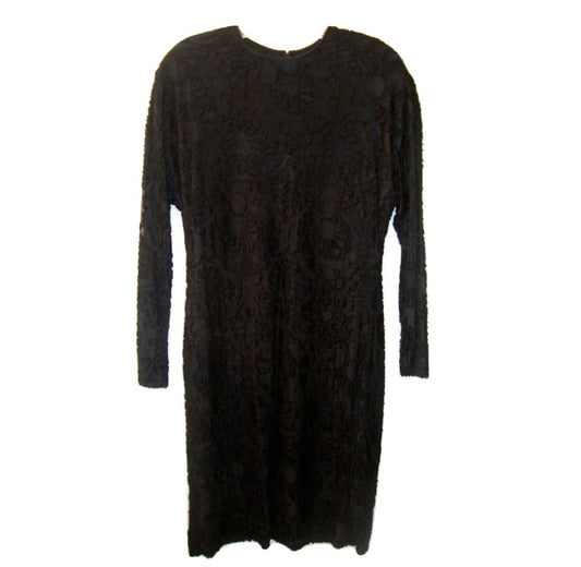 Linda Allard Ellen Tracy Black Burnout Velvet Sheer Layered Cocktail Dress Abby Essie