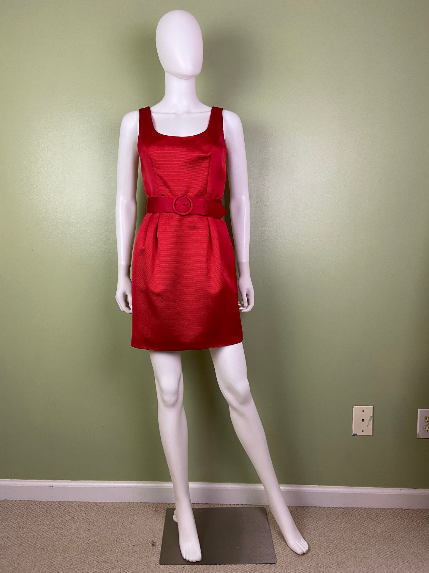 Red Silk KENAR Cocktail Sheath Mini Dress ABBY ESSIE Designer & Vintage