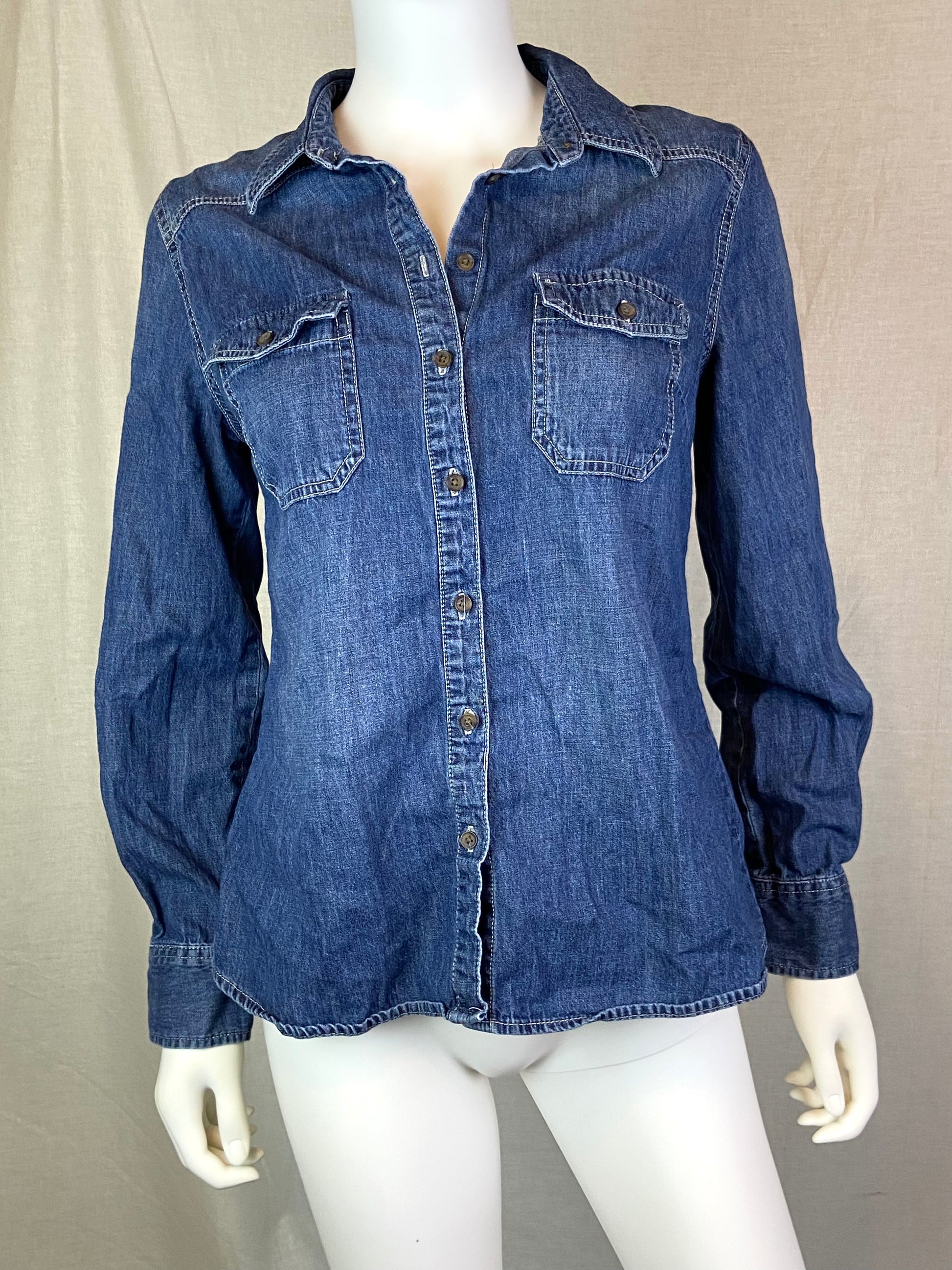 Vtg Merona Denim Blue Jean Button Down Shirt ABBY ESSIE STUDIOS