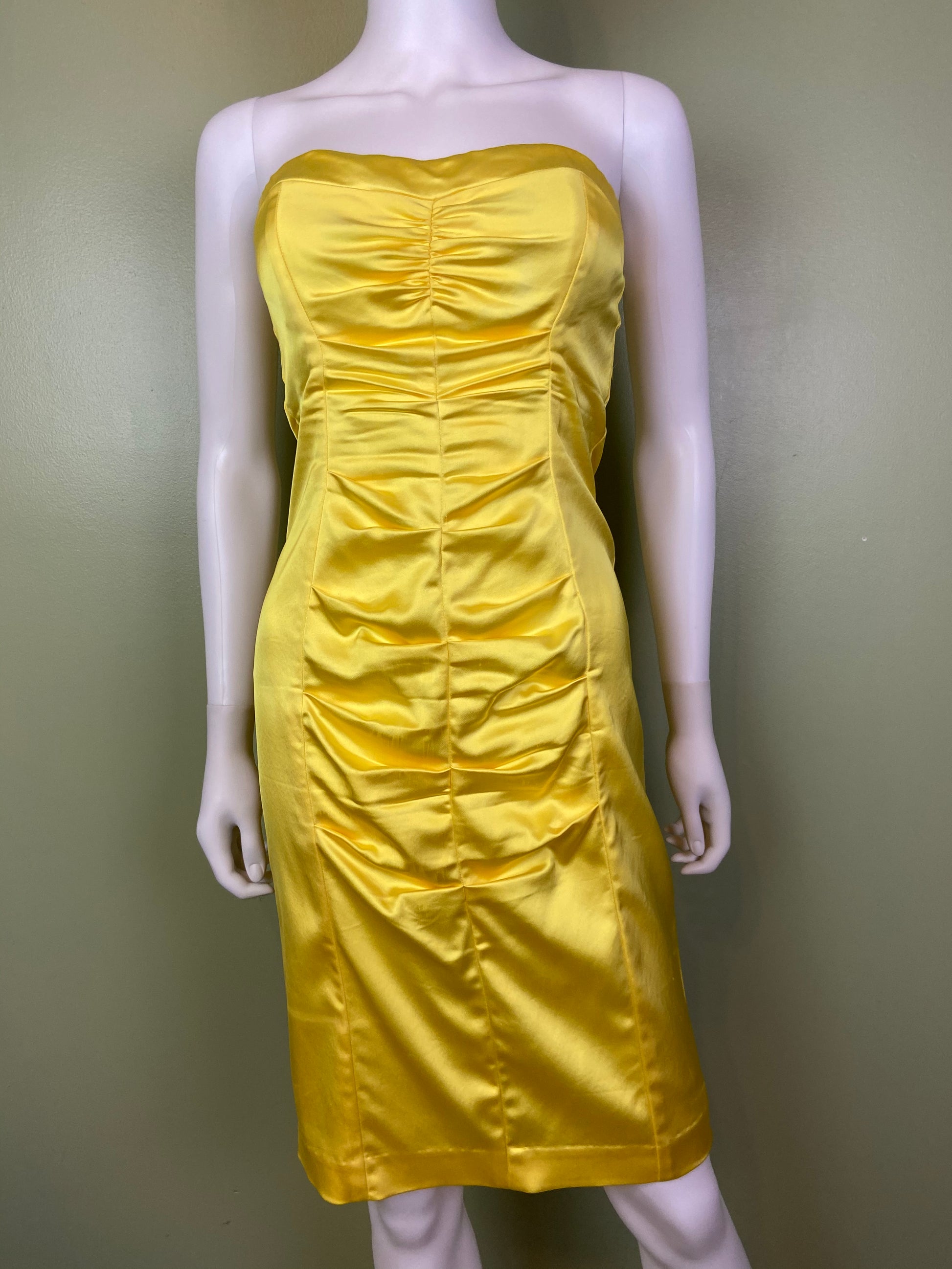 Cache Yellow Stretch Satin Ruche Corset Dress Abby Essie
