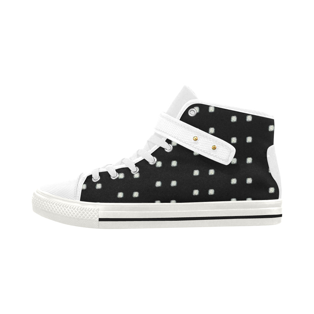 Fabric47 541 kb black bling polka dot Aquila Strap Women's Shoes/Large Size (Model 1202) e-joyer