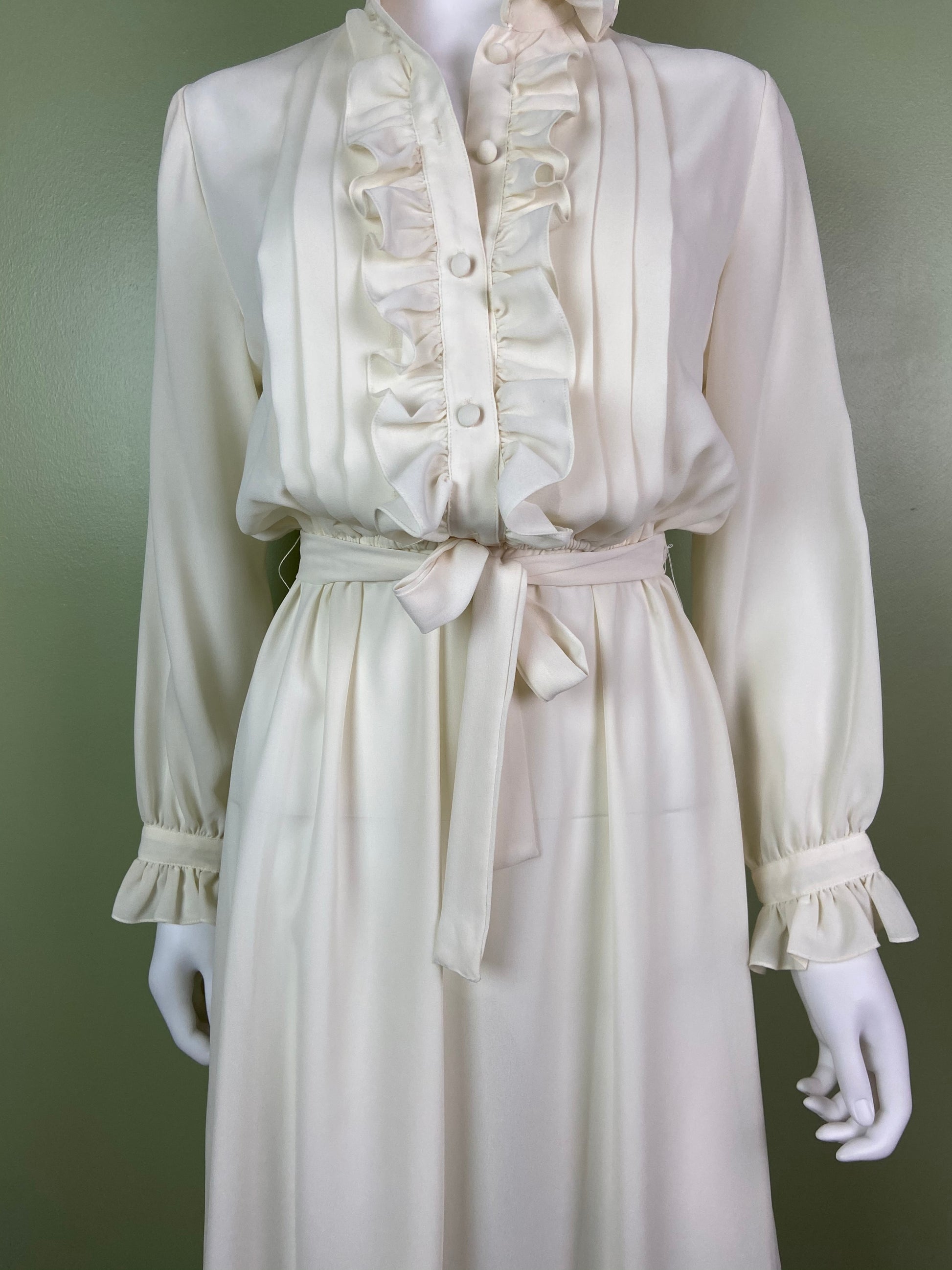 Vintage Astor One White Sheer Ruffle Pleated Fluid Disco Dress Abby Essie