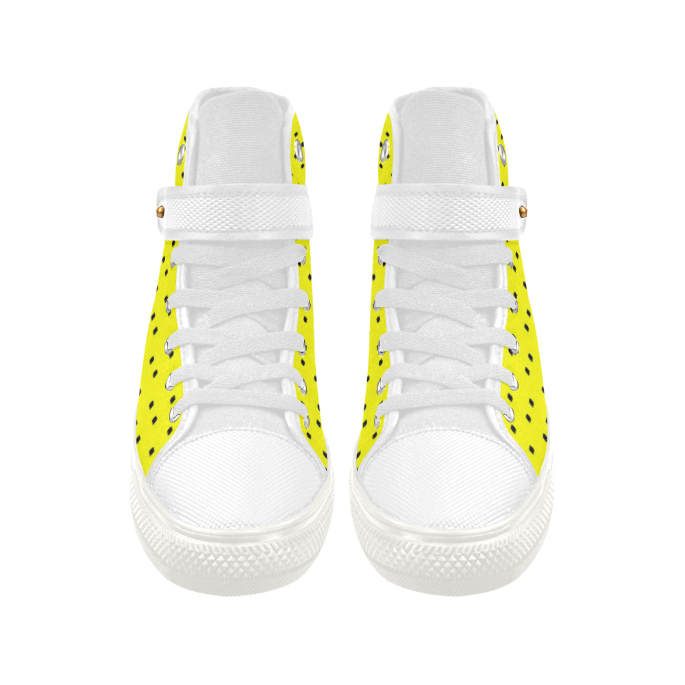 Fabric57 polka dots black yellow large panel crop Aquila Strap Women's Shoes (Model 1202) e-joyer