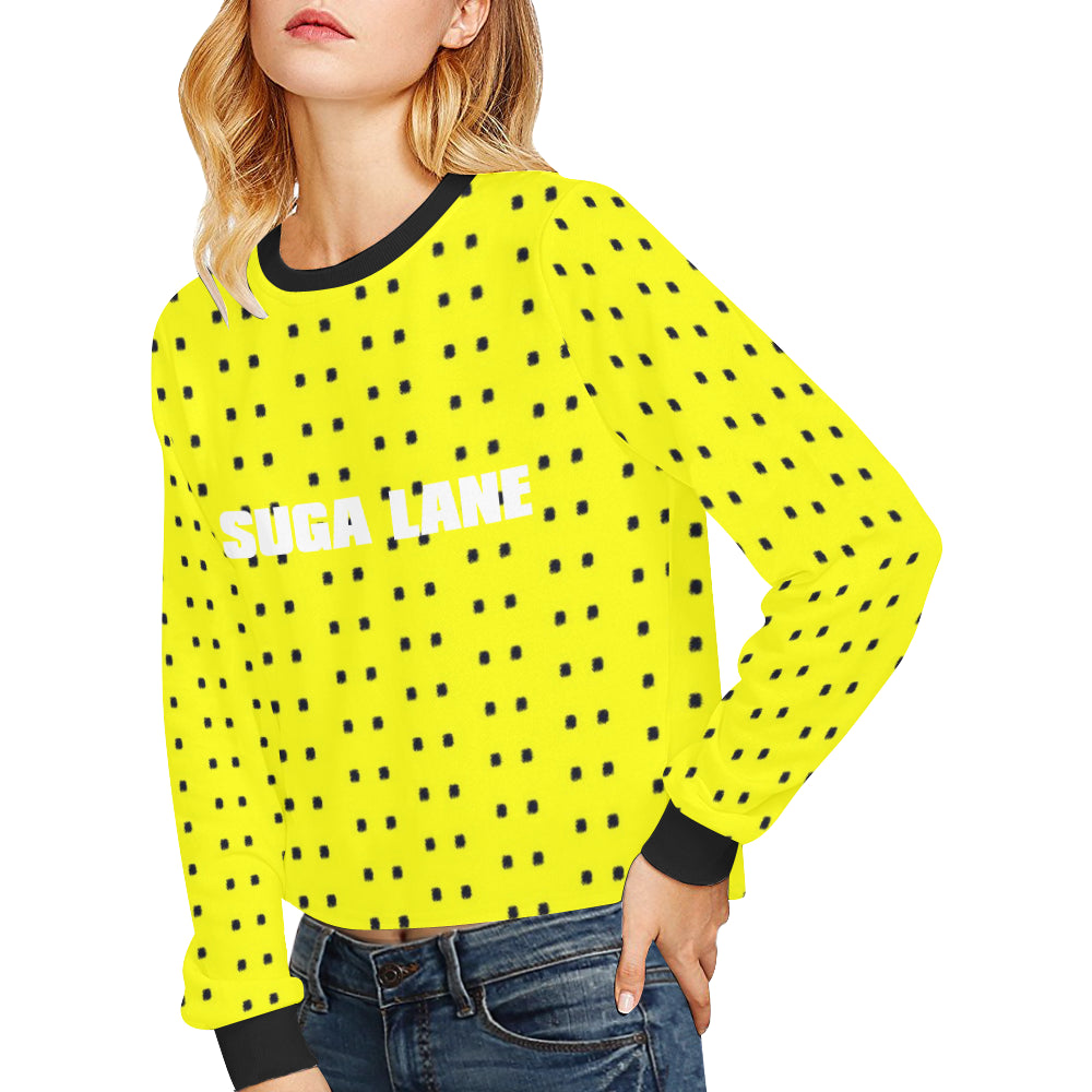 Polka Stripe Cropped Sweatshirt [Yellow]