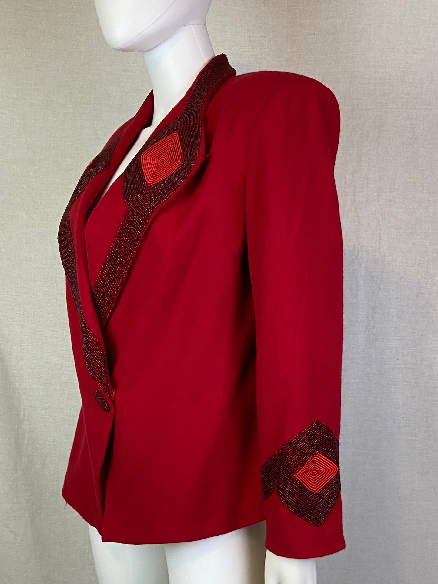 Vintage Nolan Miller Red Wool Beaded Blazer Jacket