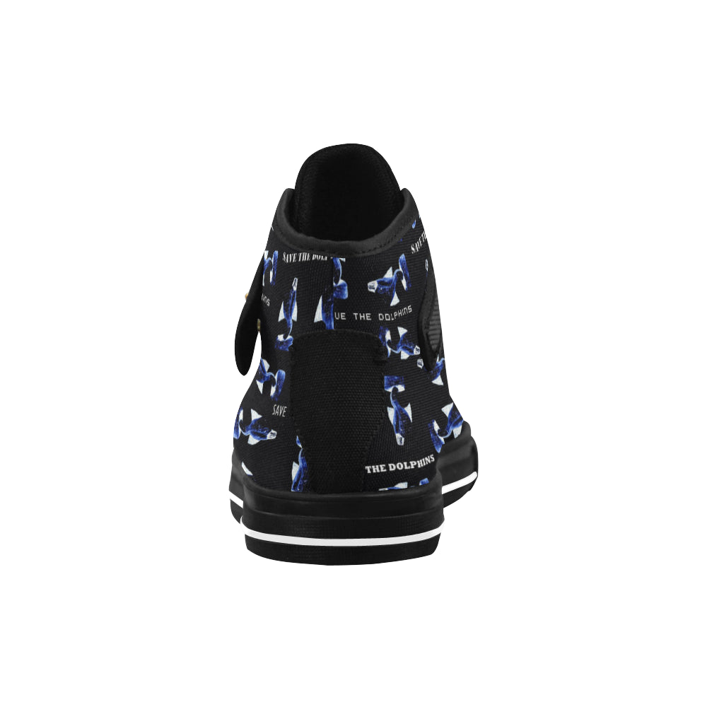 Fabric59 save the dolphins black panel 3 mb Aquila Strap Women's Shoes (Model 1202) e-joyer