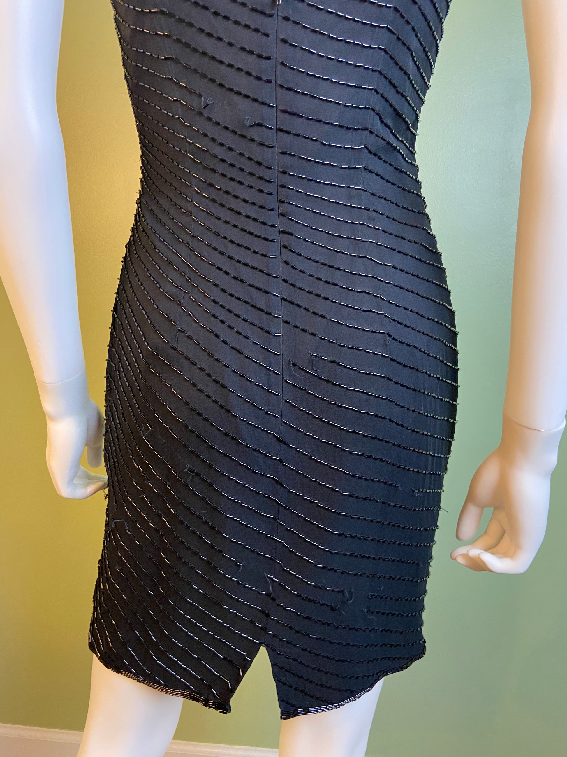 Vintage Black Beaded Sequin Silk Bustier Cocktail Dress Abby Essie