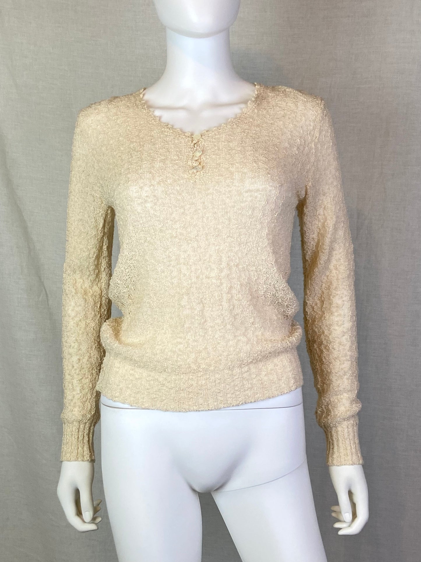 Vintage CHAUS Cream Beige White Knit Crochet Lace Sweater ABBY ESSIE STUDIOS