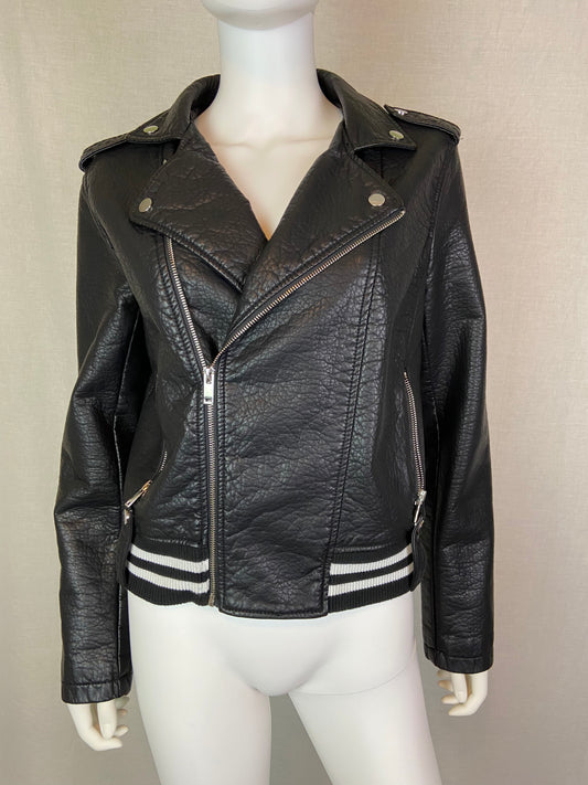 Black Faux Leather Motorcycle Jacket JR L ABBY ESSIE STUDIOS