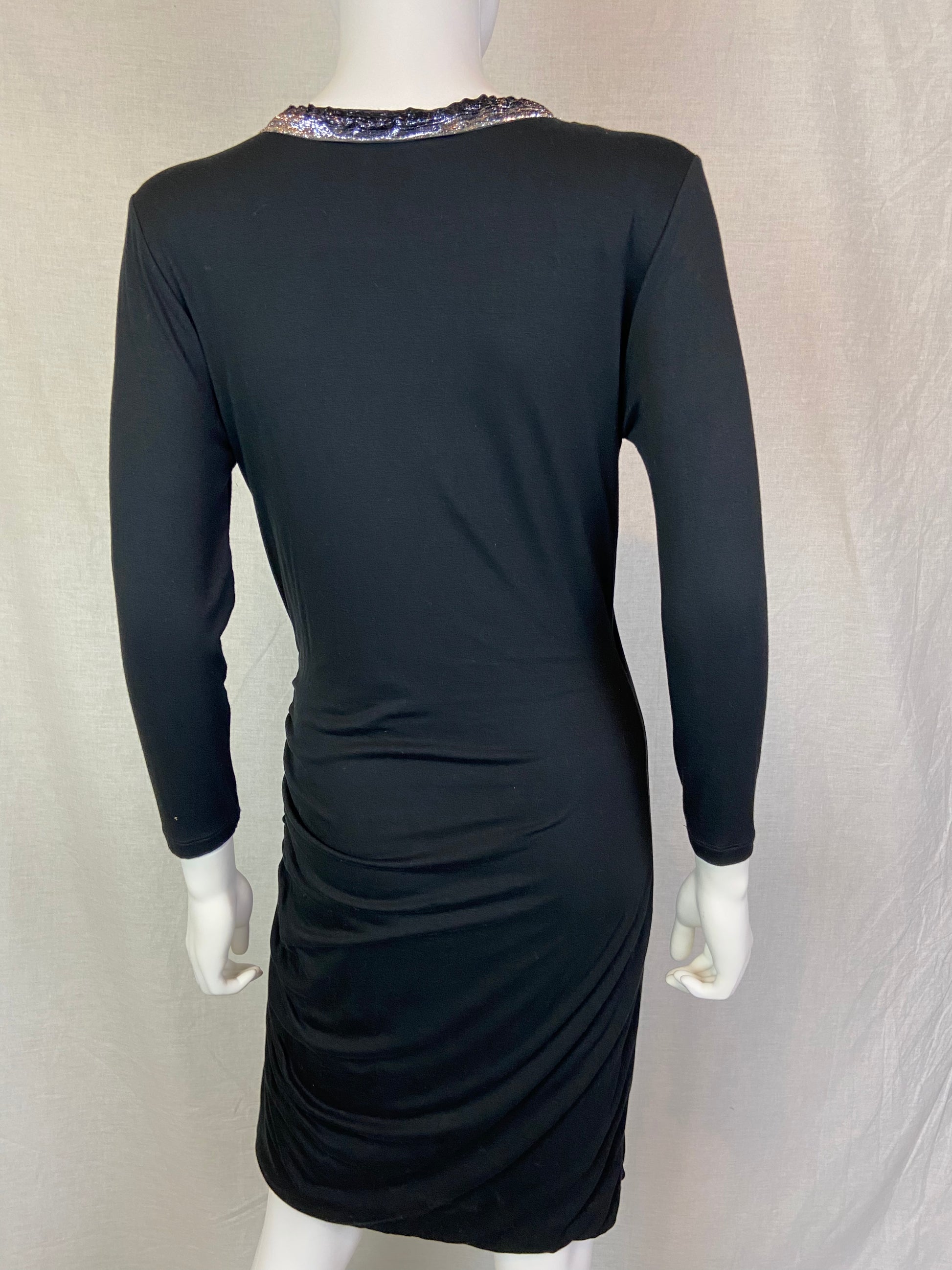 Banana Republic Black Silver Wrap Ruche Dress M ABBY ESSIE STUDIOS