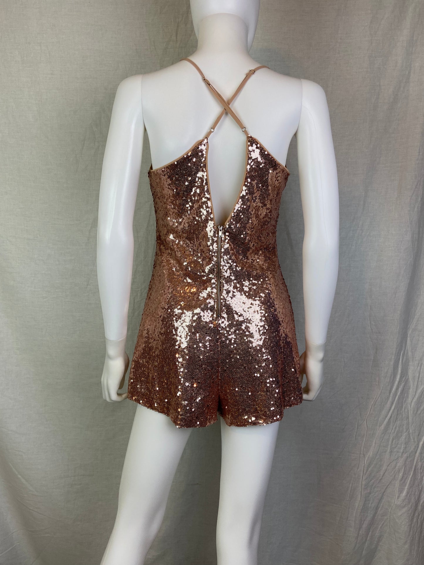 Forever 21 Champagne Gold Sequin Cocktail Shorts Romper ABBY ESSIE STUDIOS