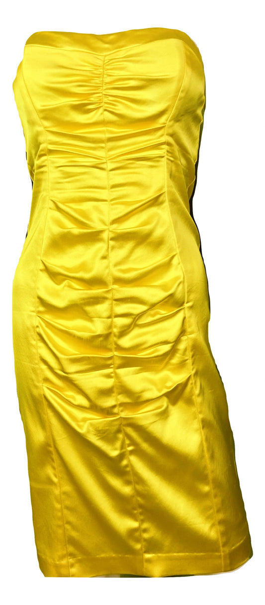 Cache Yellow Stretch Satin Ruche Corset Dress Abby Essie