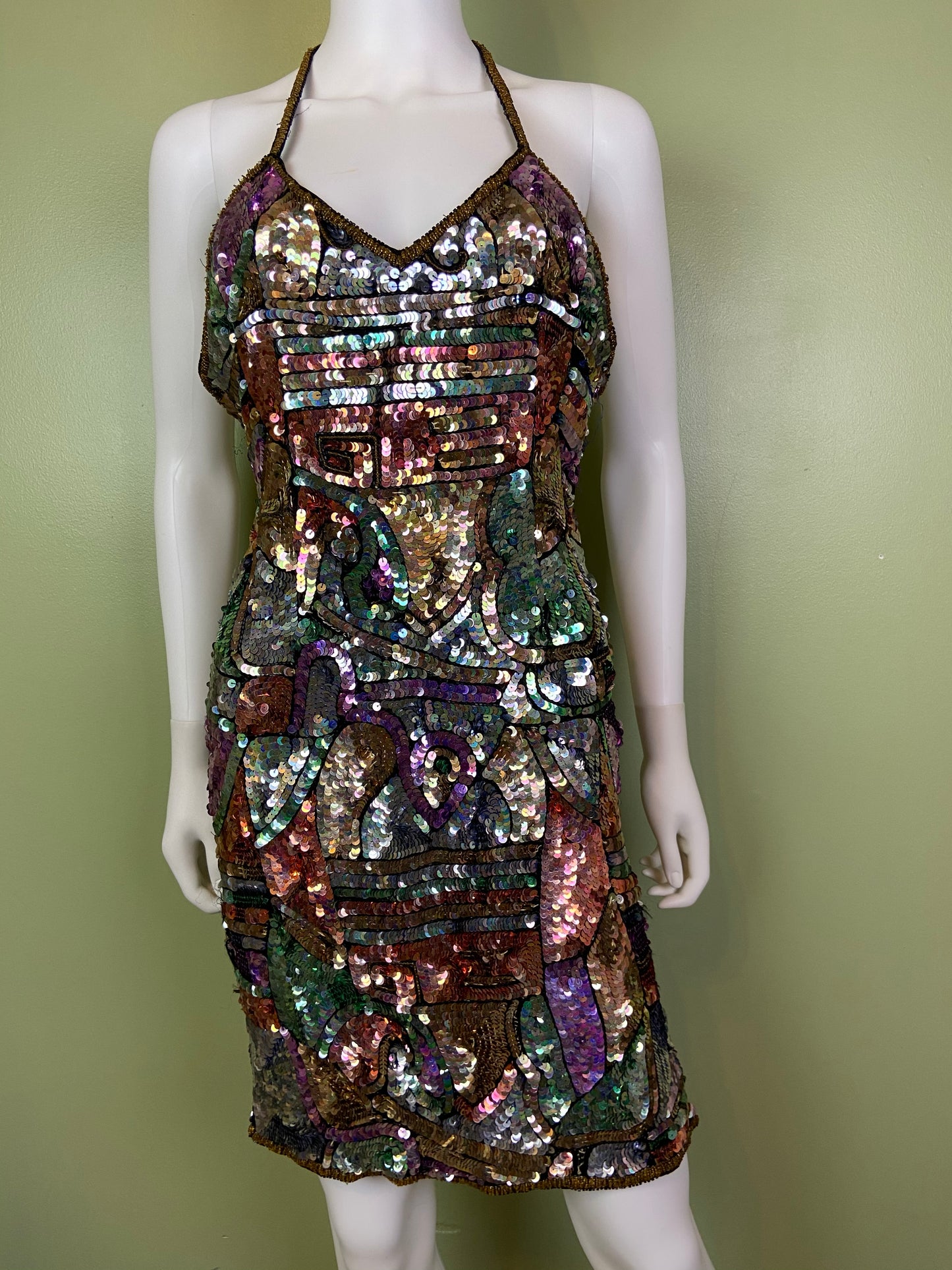 Vintage Fantasy Lisa Kane Sequin Silk Disco Cocktail Dress