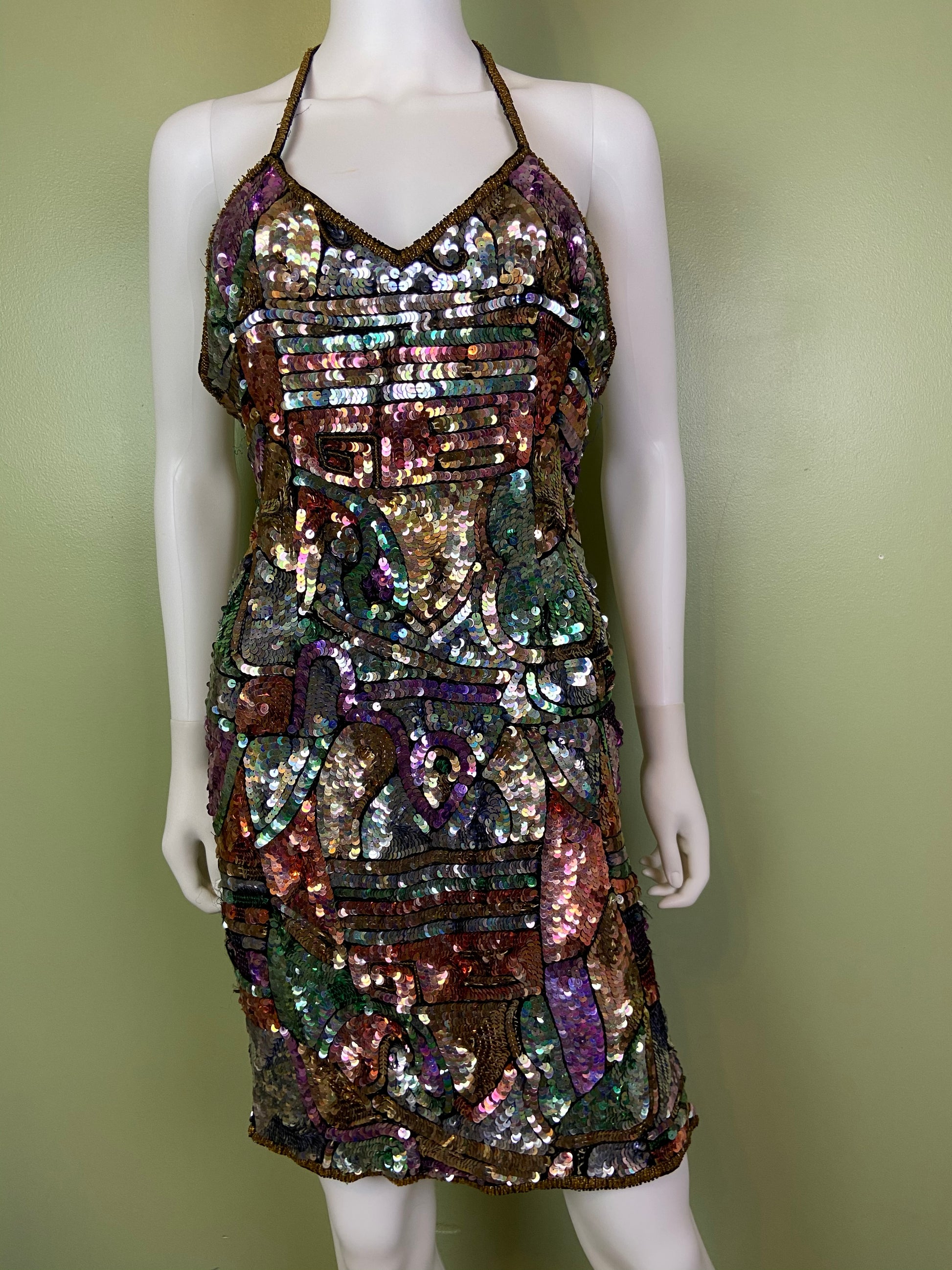 Vintage Fantasy Lisa Kane Sequin Silk Disco Cocktail Dress ABBY ESSIE Designer & Vintage