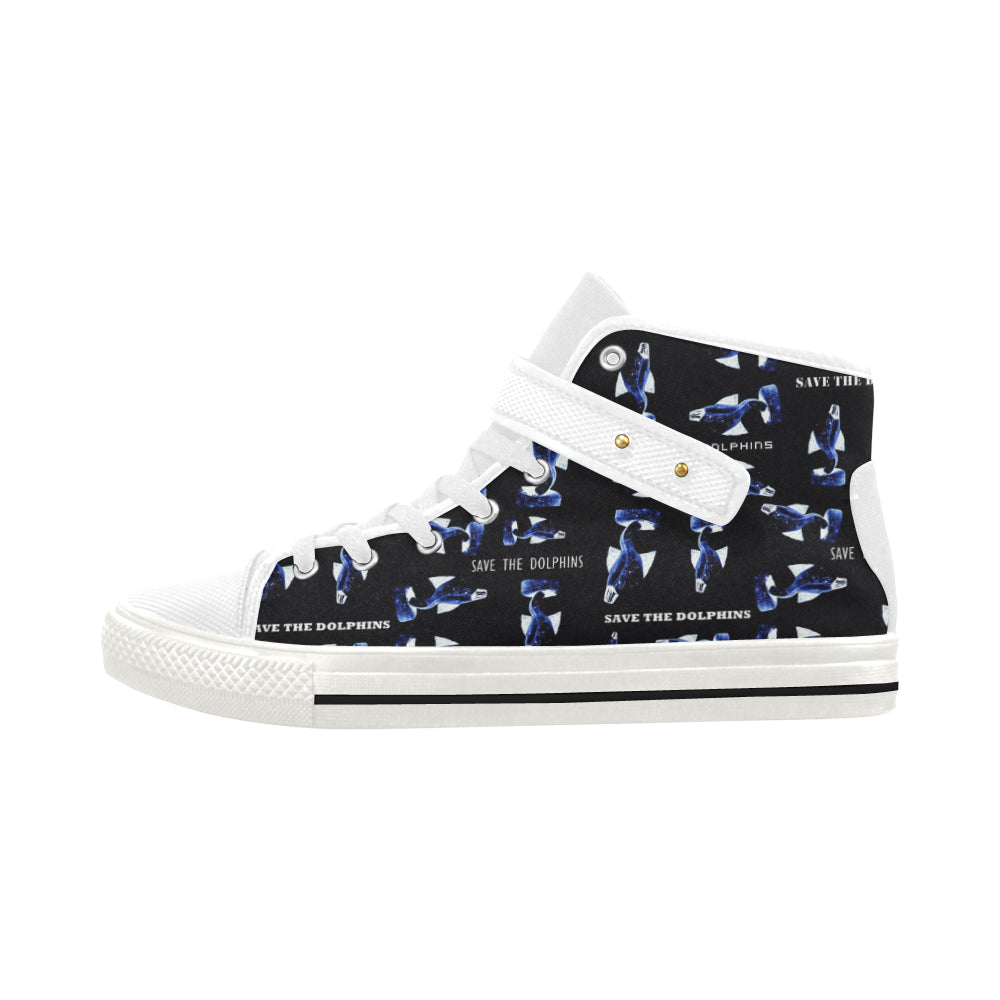 Fabric59 save the dolphins black panel 3 mb Aquila Strap Women's Shoes (Model 1202) e-joyer