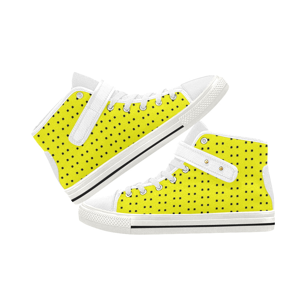 Fabric57 polka dots black yellow large panel crop Aquila Strap Women's Shoes (Model 1202) e-joyer