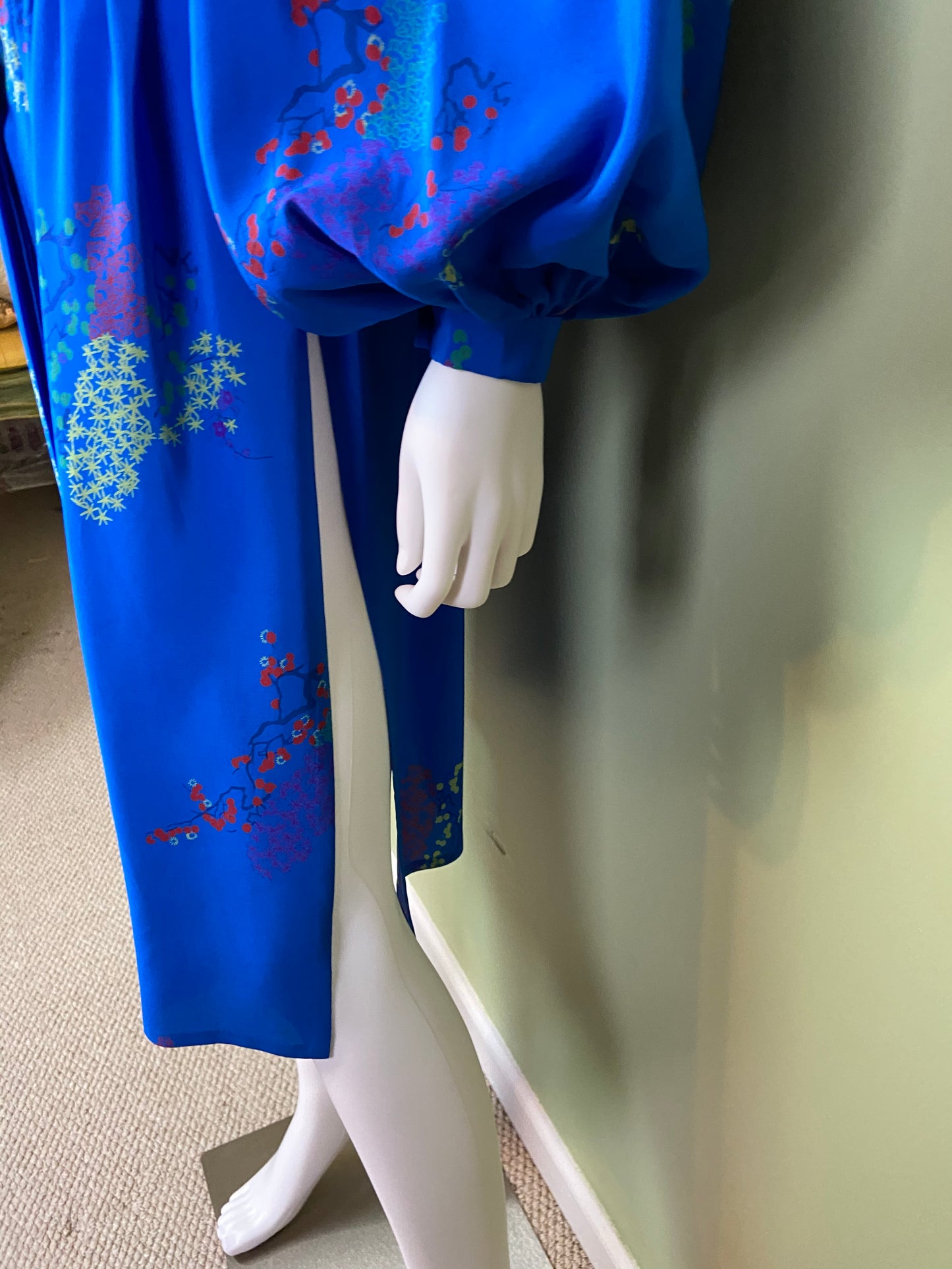 LANVIN Vintage Floral Royal Blue Silk Dress with Skirt