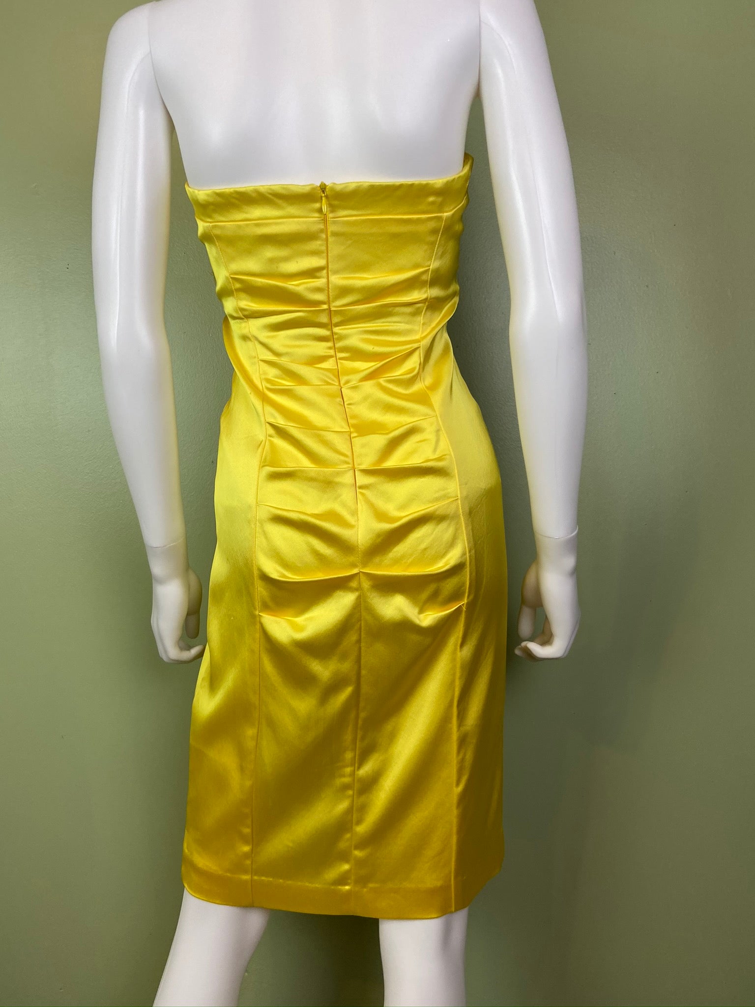 Cache Yellow Stretch Satin Ruche Corset Dress Abby Essie